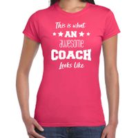 Cadeau t-shirt voor dames - awesome coach - coach bedankje - roze
