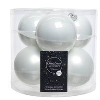 Kerstboomversiering winter witte kerstballen van glas 8 cm 6 stuks - Kerstbal