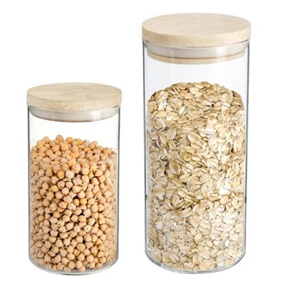 Keuken voorraad bussen - potten - glas/hout - set 6x stuks - voedsel - 1300 ml en 1300 ml Keuken voorraad bussen - potten - glas/hout - set 6x stuks - voedsel - 1300 ml en 1300 ml