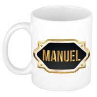Naam cadeau mok / beker Manuel met gouden embleem 300 ml
