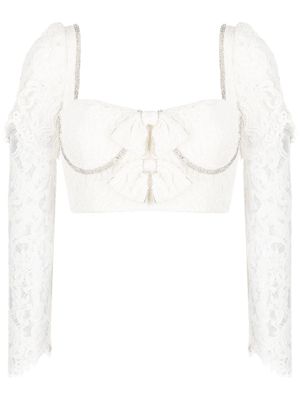 Self-Portrait blouse crop à détail de nœud - Blanc
