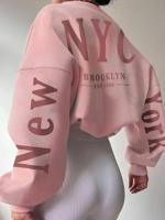 Women's Oversized Letter Print Sweatshirt | Baby Pink Pullover White / XL