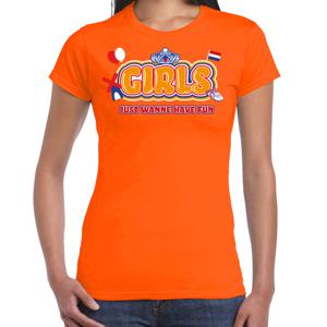 Koningsdag verkleed T-shirt voor dames - girls just wanna have fun - oranje - feestkleding