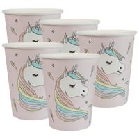 Santex Feest wegwerp bekertjes - Eenhoorn Thema - 50x stuks - 270 ml - karton - unicorn/magie