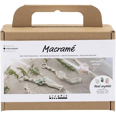 Creativ Company Mini hobbyset macramé, sleutelhangers, mat transparant, dusty groen, zacht roze, licht naturel, 1 doos