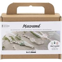 Creativ Company Mini hobbyset macramé, sleutelhangers, mat transparant, dusty groen, zacht roze, licht naturel, 1 doos