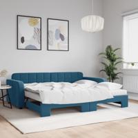 Slaapbank onderschuifbed en matrassen 90x200 cm fluweel blauw