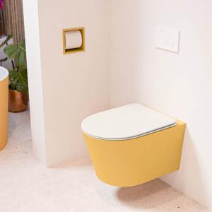 Wandcloset Mondiaz Lavie | Zonder spoelrand | Incl.Toiletzitting-Linen | Keramiek | Ocher (geel)