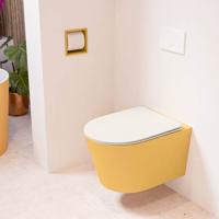 Wandcloset Mondiaz Lavie | Zonder spoelrand | Incl.Toiletzitting-Linen | Keramiek | Ocher (geel)