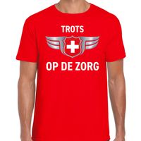 Trots op de zorg zilveren schild shirt rood voor heren 2XL  -