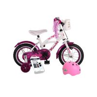 Volare Kinderfiets Heart Cruiser - 12 inch - Wit/Paars - Met fietshelm & accessoires - thumbnail