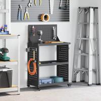 Gereedschapswagen met plank met wiel met opslag Zwart 65 x 35 x 111 cm Metaal