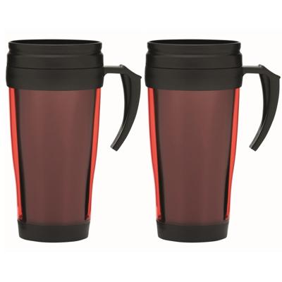 Thermosbeker/warmhoudbeker Koffie To Go - 2x - rood/zwart - 400 ml - koffie/thee bekers - dubbelwand Thermosbeker/warmhoudbeker Koffie To Go - 2x - rood/zwart - 400 ml - koffie/thee bekers - dubbelwand