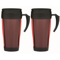 Thermosbeker/warmhoudbeker Koffie To Go - 2x - rood/zwart - 400 ml - koffie/thee bekers - dubbelwand