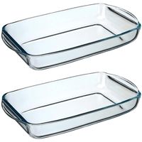 2x stuks ovenschaal rechthoek - Transparant - Geglazuurd glas - 34 x 19 x 5 cm