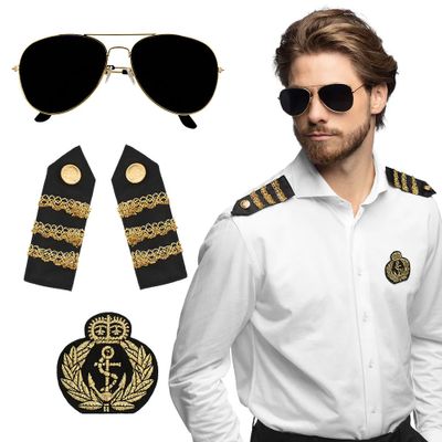 Carnaval verkleed set Kapitein - zonnebril/badge/schouderstukken - volwassenen