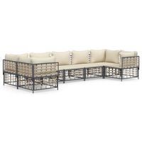 The Living Store Loungeset Poly Rattan - Antraciet - Hoekbank 72x72x66cm - Middenbank 72x70x66cm - Kussen Beige - thumbnail