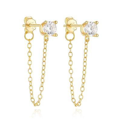 Elenza Sterling Zilveren Oorbellen met Ketting en Zirkonia - Goudkleurig