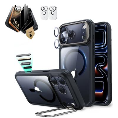 iPhone 17 Pro Bundle Classic Hybrid Magnetic Case (Stash Stand) and Armorite Pro Privacy Screen Protector - Clear Black