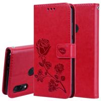 Rose reliëf horizontale Flip PU lederen draagtas voor Xiaomi Redmi Note 7 met houder & kaartsleuven & portemonnee (rood)