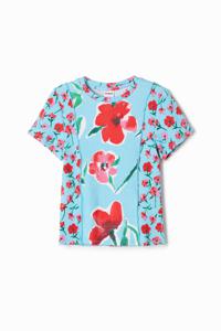 T-shirt met bloemenpatch - BLUE - 13/14