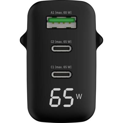 Ansmann USB-Ladegerät mit Display HC365PD 65W USB-oplader 65 W 1x USB-A, 2x USB-C USB PD Zwart Binnen