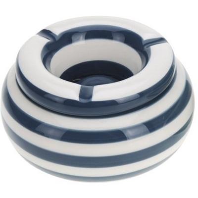 Stormasbak - Donkerblauw met wit - gestreept - keramiek - 11 x 6 cm