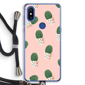 Cactusprint roze: Xiaomi Mi Mix 3 Transparant Hoesje met koord