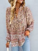 Casual V Neck Floral Loose Shirt