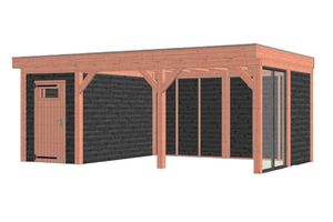 Trendhout Buitenverblijf Refter XL 675x400 cm - Combinatie 1- Plat dak- Onbehandeld lariks Douglas hout- Trendhout