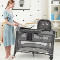 Opvouwbare Baby Speelbox met Wieg & Luier Verschoontafel Speel met Verwijderbare Matras Opbergmand 2 Afsluitbare Wielen Draagtas
