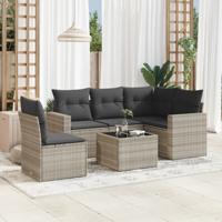 6-delige Loungeset met kussens poly rattan lichtgrijs