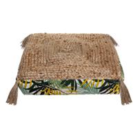 Atmosphera Vloerkussen Nature - beige/jungle - katoen - 38 x 38 x 8 cm - vierkant - Extra dik