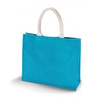 Jute turquoise blauwe strandtas/draagtas - 42 x 36 x 15 cm - Strandartikelen beach bags/shoppers