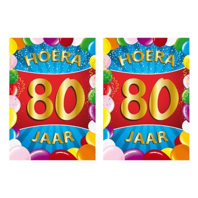 Verjaardag deurposter - 2x - 80 jaar - multi - 59 x 84 cm - leeftijd feestartikelen Verjaardag deurposter - 2x - 80 jaar - multi - 59 x 84 cm - leeftijd feestartikelen
