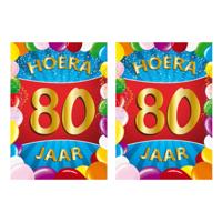 Verjaardag deurposter - 2x - 80 jaar - multi - 59 x 84 cm - leeftijd feestartikelen