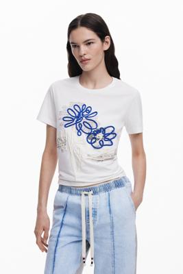 Bloemen T-shirt met koord - WHITE - M