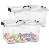 Opslagbox met deksel - 2x - transparant grijs - 54 liter - 60 x 45 x 30 cm - kunststof