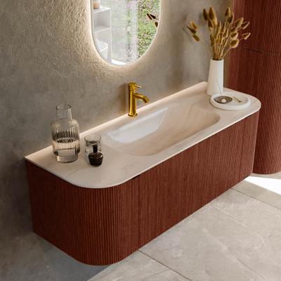 Badmeubel Mondiaz Kurve-Dlux | 130 cm | Meubelkleur Ruby | Wastafelkleur Meli | Solid surface | Wasbak midden spoelbak | 1 kraangat
