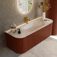 Badmeubel Mondiaz Kurve-Dlux | 130 cm | Meubelkleur Ruby | Wastafelkleur Meli | Solid surface | Wasbak midden spoelbak | 1 kraangat