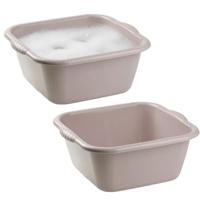 Plasticforte teiltje/afwasbak - 2x - vierkant - kunststof - 10 liter - 36 x 34 x 15 cm - Taupe