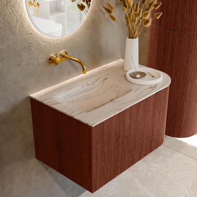 Badmeubel Mondiaz Kurve-Dlux | 75 cm | Meubelkleur Ruby | Wastafelkleur Nata | Solid surface | Wasbak linker zijde spoelbak | Zonder kraangat(en)
