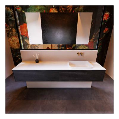 MONDIAZ ERIN 200cm badmeubel onderkast Dark brown met 2 lades wastafel rechts zonder kraangaten kleur Talc