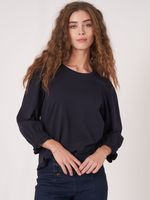 Katoenen stretch T-shirt met 3/4-mouwen met ruche
