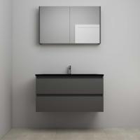 On-Line Badkamermeubelset - 100 cm - Voorgemonteerd - Ladestructuur - Acryl Wastafel - 1 Kraangat - Spiegelkast - Mat Antraciet