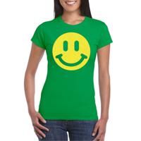 Verkleed T-shirt voor dames - smiley - groen - carnaval/foute party - feestkleding