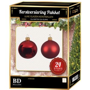 24 Stuks glazen Kerstballen pakket kerst rood 6 cm