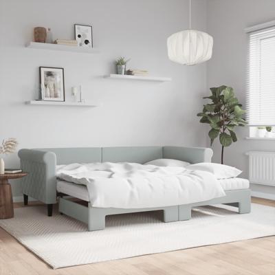Slaapbank onderschuifbed matrassen 100x200cm fluweel lichtgrijs