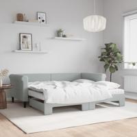 Slaapbank onderschuifbed matrassen 100x200cm fluweel lichtgrijs