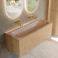 Badmeubel Mondiaz Kurve-Dlux | 120 cm | Meubelkleur Oak | Wastafelkleur Saba | Solid surface | Wasbak midden spoelbak | Zonder kraangat(en)